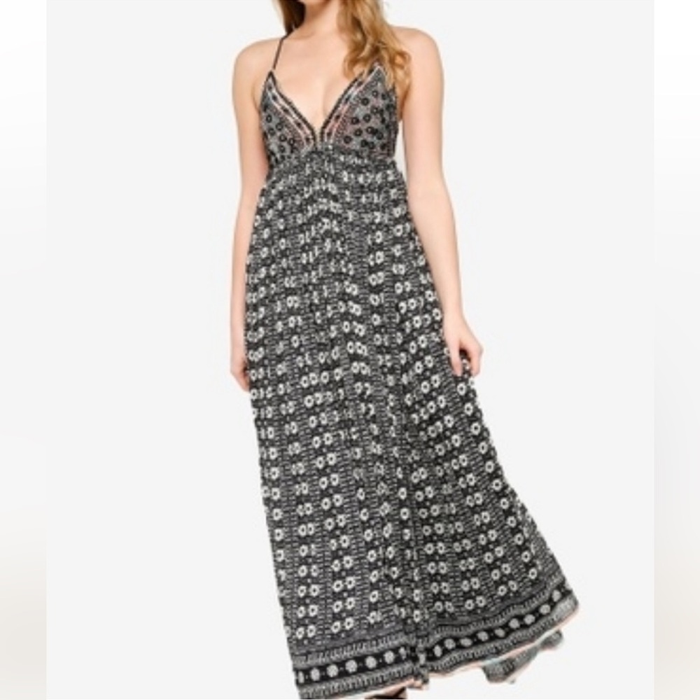 Free People Good Vibes Geometric Print Beaded Sequin Triangle Top Maxi Dress - Picture 11 of 16